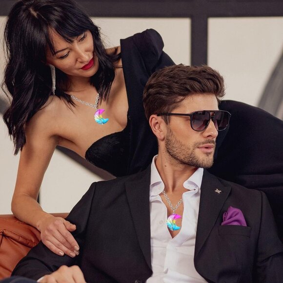 Womens Rainbow Natural Crystal Moon Crescent Tree Wire Wrapped Gemstone Necklace - Picture 4 of 8